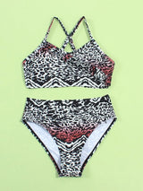 SHEIN  Girls Leopard Criss Cross Ruffle Bikini