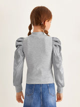 بلوزة شي إن للبنات بياقة عالية وأكمام واسعة محبوكة مضلعة