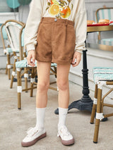 SHEIN Girls Roll Hem Corduroy Shorts