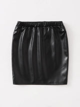 SHEIN Girls Slit Hem PU Leather Skirt