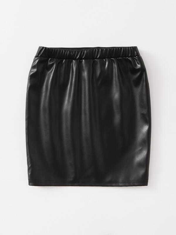 SHEIN Girls Slit Hem PU Leather Skirt