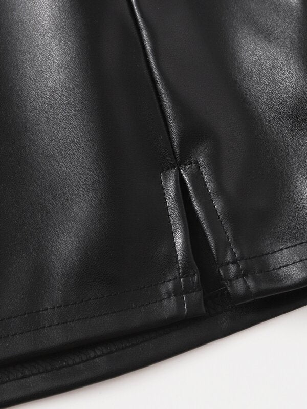 SHEIN Girls Slit Hem PU Leather Skirt