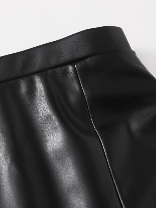 SHEIN Girls Slit Hem PU Leather Skirt