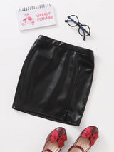 SHEIN Girls Slit Hem PU Leather Skirt