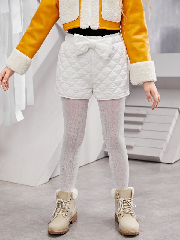 شى ان شورت بناتي مبطن بلون موحد مزين بفيونكة أمامية  