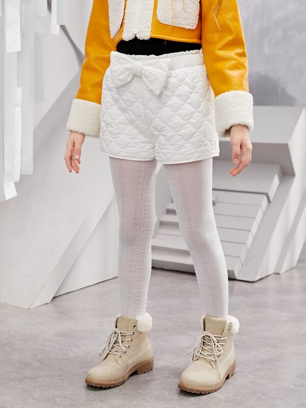 شى ان شورت بناتي مبطن بلون موحد مزين بفيونكة أمامية  