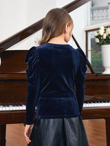 SHEIN Girls Solid Gigot Sleeve Velvet Tee