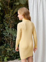 شى ان فستان صوف بناتي سادة بياقة عالية بدون حزام 