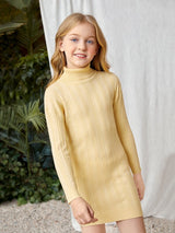 شى ان فستان صوف بناتي سادة بياقة عالية بدون حزام 