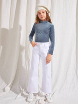 SHEIN Girls Stand Neck Velvet Fitted Tee