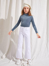 SHEIN Girls Stand Neck Velvet Fitted Tee