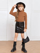 شى ان تنورة جلدية صناعية بسحاب للبنات  