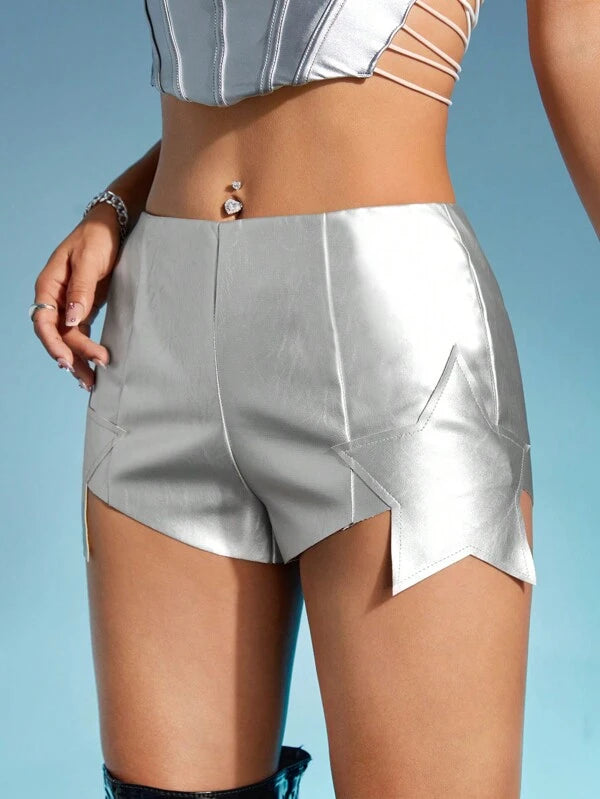 SHEIN ICON Solid PU Leather Shorts