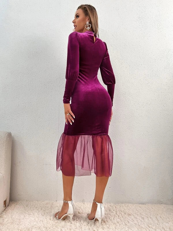 شى ان فستان مخملي بقصة حورية البحر مع جزء شبكي 