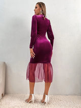 شى ان فستان مخملي بقصة حورية البحر مع جزء شبكي 