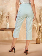 SHEIN Pinstriped Paperbag Waist Tie Front Capris  CCC1A