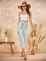 SHEIN Pinstriped Paperbag Waist Tie Front Capris  CCC1A