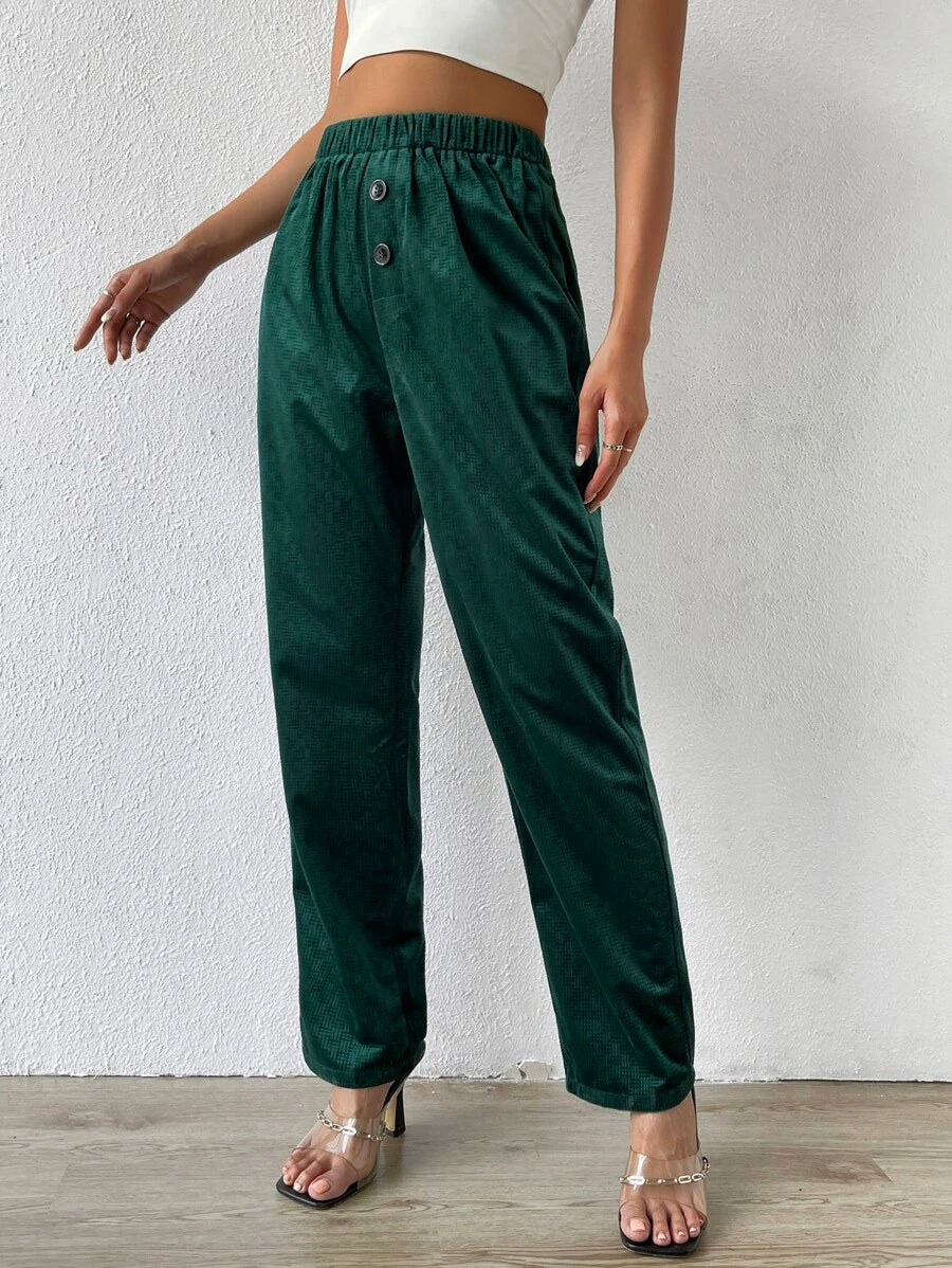 شي إن بنطلون  سادة بخصر مطاطي