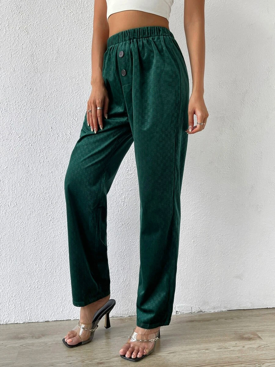 شي إن بنطلون  سادة بخصر مطاطي