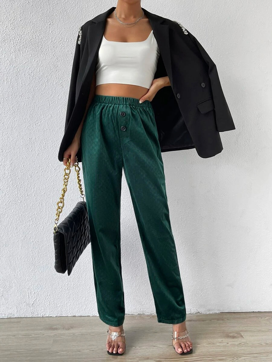 شي إن بنطلون  سادة بخصر مطاطي