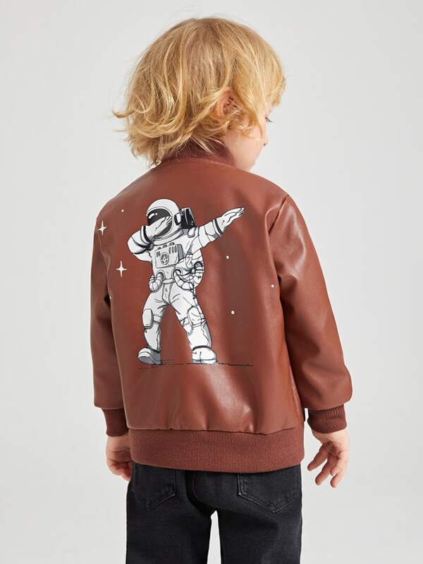 SHEIN Toddler Boys Astronaut Print PU Leather Jacket