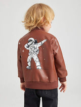 SHEIN Toddler Boys Astronaut Print PU Leather Jacket