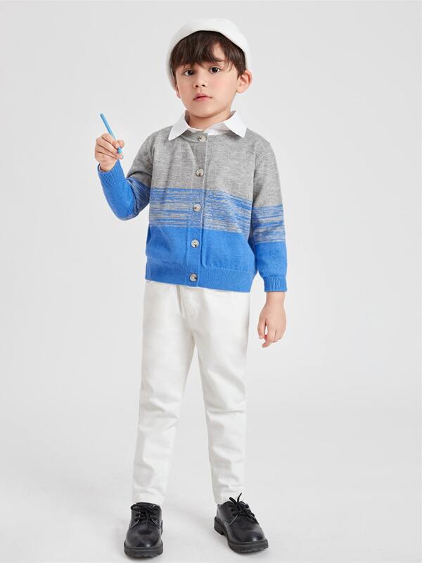 SHEIN Toddler Boys Color Block Cardigan