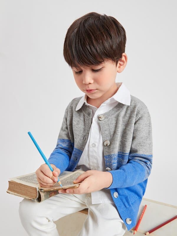 SHEIN Toddler Boys Color Block Cardigan