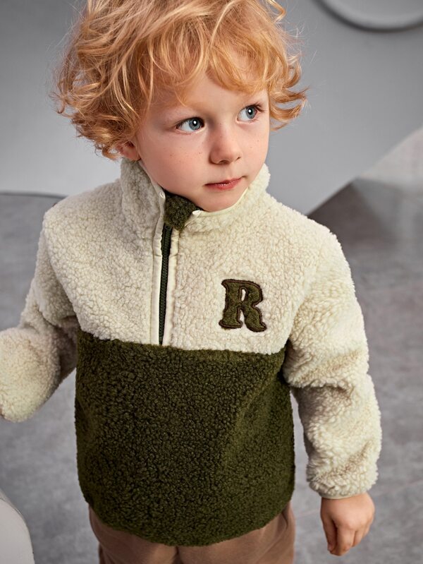 SHEIN Toddler Boys Letter Embroidery Zip Front Sweatshirt