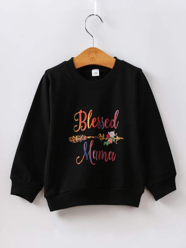 SHEIN Toddler Boys Letter & Floral Print Pullover