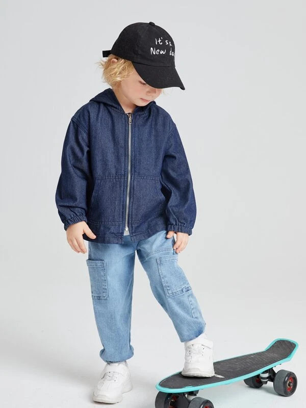 SHEIN Toddler Boys Letter Graphic Zipper Drop Shoulder Denim Jacket