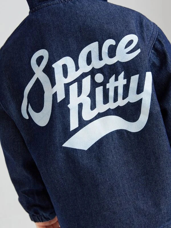 SHEIN Toddler Boys Letter Graphic Zipper Drop Shoulder Denim Jacket