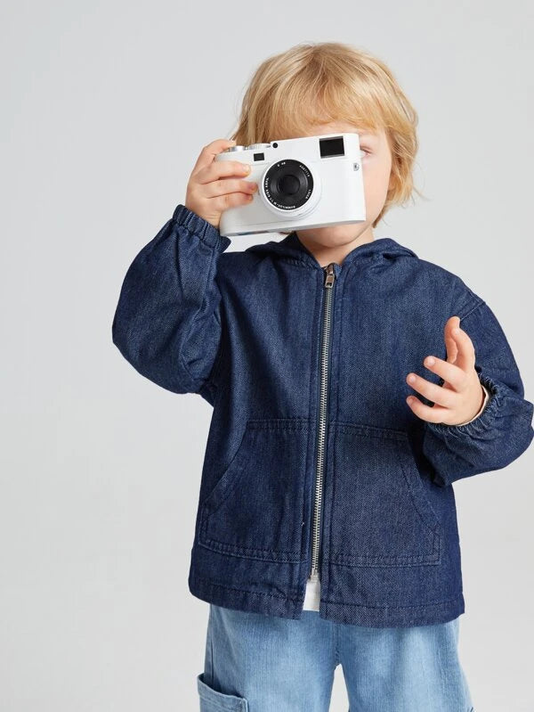 SHEIN Toddler Boys Letter Graphic Zipper Drop Shoulder Denim Jacket