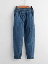 SHEIN Boys Pocket Patched Tapered Jeans