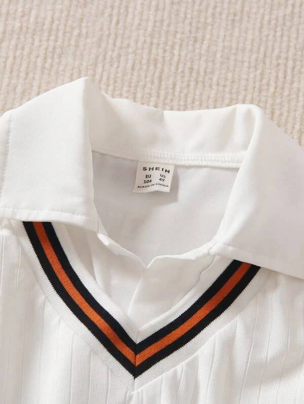 SHEIN Toddler Boys Striped Trim Tank Top &amp; Polo Shirt &amp; Shorts