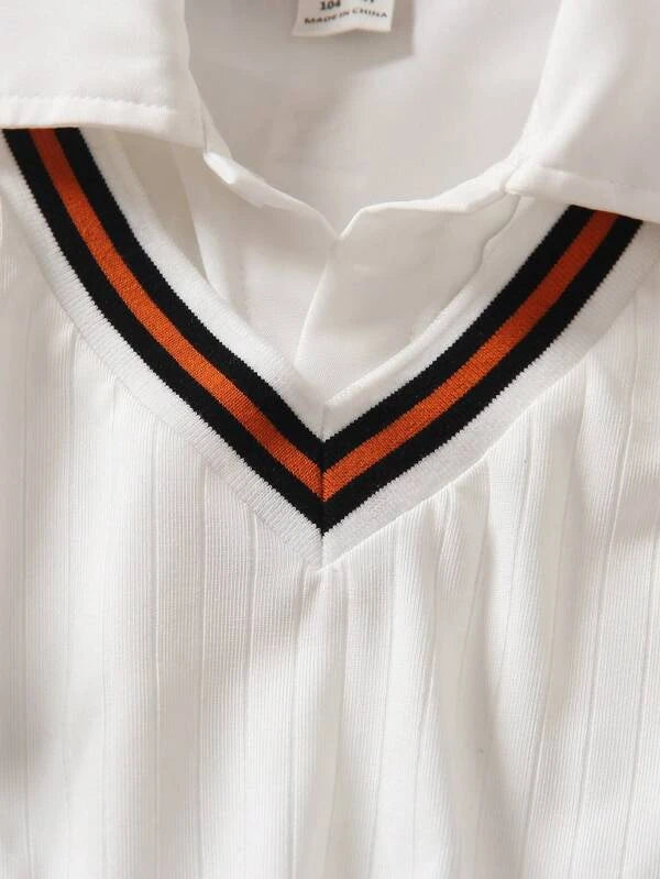 SHEIN Toddler Boys Striped Trim Tank Top &amp; Polo Shirt &amp; Shorts