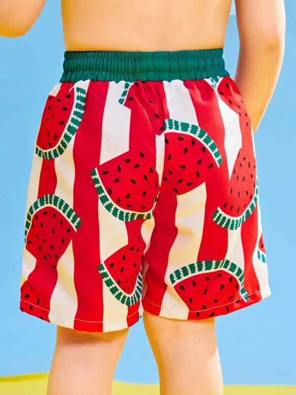 SHEIN  Toddler Boys Striped Watermelon Print Swim Shorts