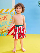 SHEIN  Toddler Boys Striped Watermelon Print Swim Shorts