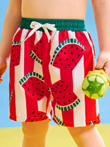 SHEIN  Toddler Boys Striped Watermelon Print Swim Shorts