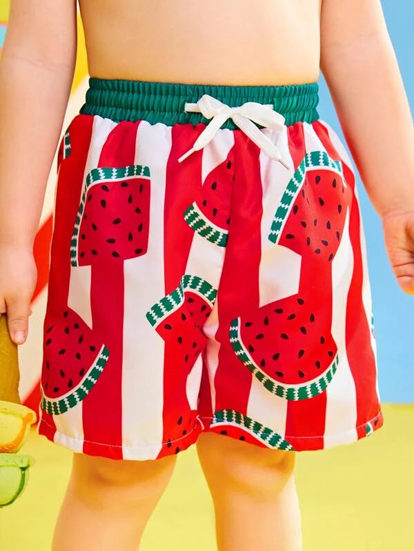 SHEIN  Toddler Boys Striped Watermelon Print Swim Shorts