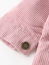 شى ان جاكيت أطفال بنات مخملي بأزرار وياقة فرو نمر