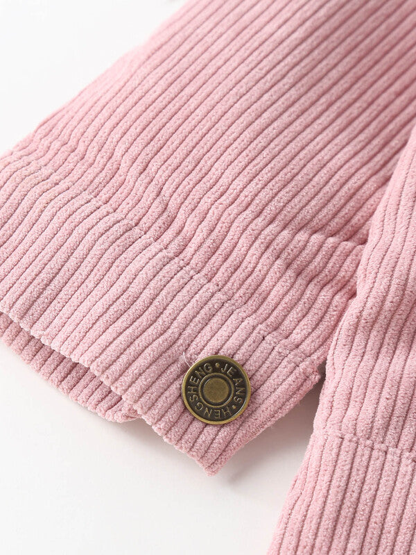 شى ان جاكيت أطفال بنات مخملي بأزرار وياقة فرو نمر