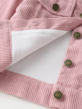 شى ان جاكيت أطفال بنات مخملي بأزرار وياقة فرو نمر