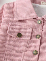 شى ان جاكيت أطفال بنات مخملي بأزرار وياقة فرو نمر