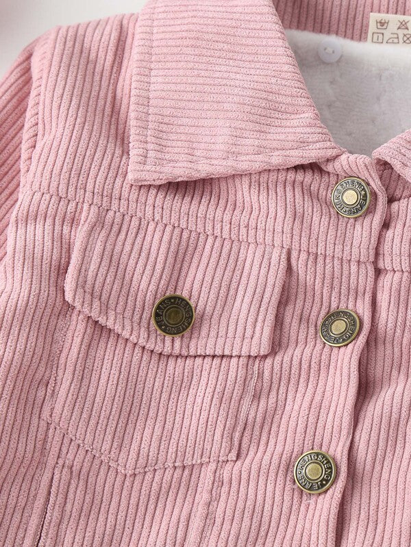 شى ان جاكيت أطفال بنات مخملي بأزرار وياقة فرو نمر