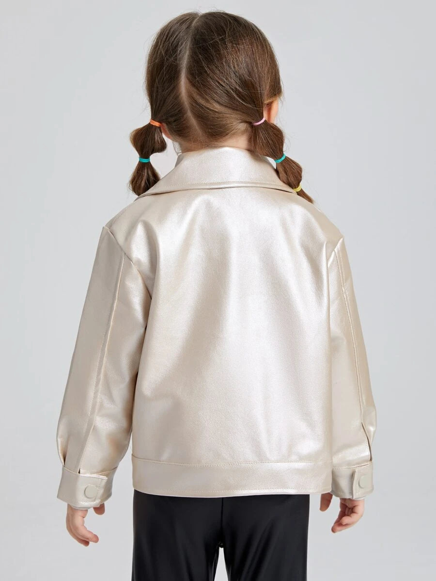 SHEIN Toddler Girls Button Front PU Leather Jacket
