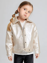 SHEIN Toddler Girls Button Front PU Leather Jacket