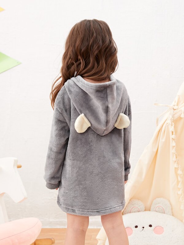 SHEIN Toddler Girls Cartoon Pattern Flannel Hooded Nightdress