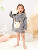 SHEIN Toddler Girls Cartoon Pattern Flannel Hooded Nightdress