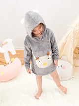 SHEIN Toddler Girls Cartoon Pattern Flannel Hooded Nightdress